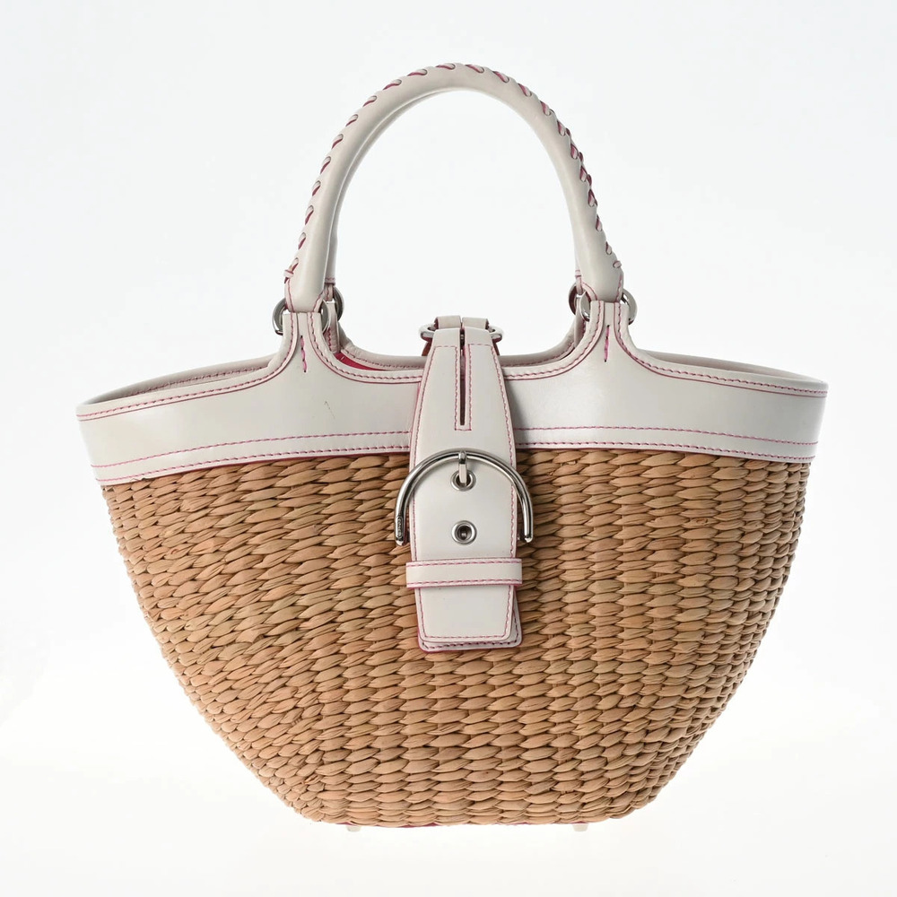 COACH Straw Tan Leather Handbag White Beige